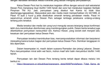 Pemberitaan Tentang Tidak Harus UKW dan Media Tak Wajib Terdaftar di DP, Ini Tanggapan DP