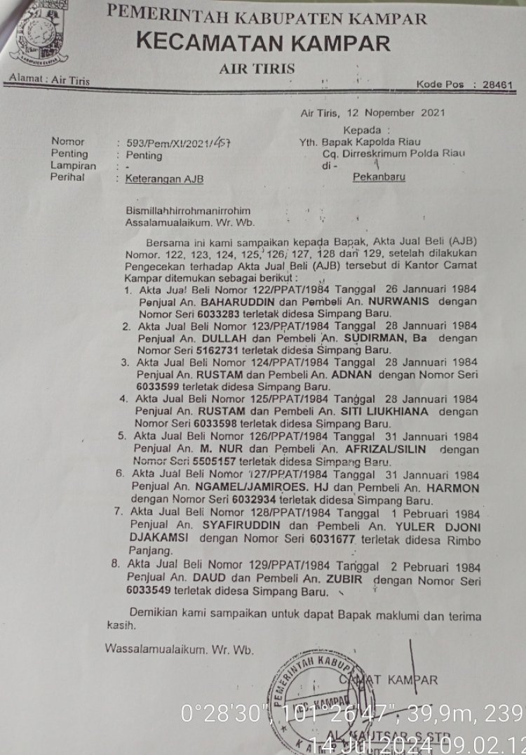 Kuasa Hukum Tolak Surat Penerbitan SHM ke BPN Kampar