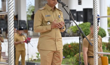 Hari Pertama Kerja, Wabup Rohil Pimpin Apel Bersama ASN